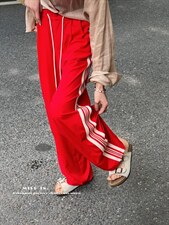 现货休闲风侧边条纹阔腿裤，其它，蜜思印·金