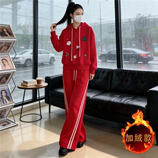 简约时尚休闲套装女秋冬款洋气减龄卡通印花长袖卫衣直筒裤两件套，女装套装/套裙，2C310
