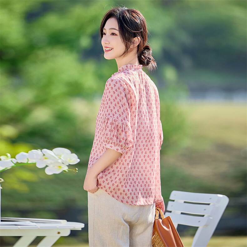 2026年春季女短袖宽松亲肤透气常规，女装衬衫，江南依恋