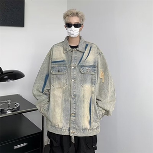 美式水洗牛仔外套男款春秋季小众设计感翻领vibe夹克上衣 JW049图片