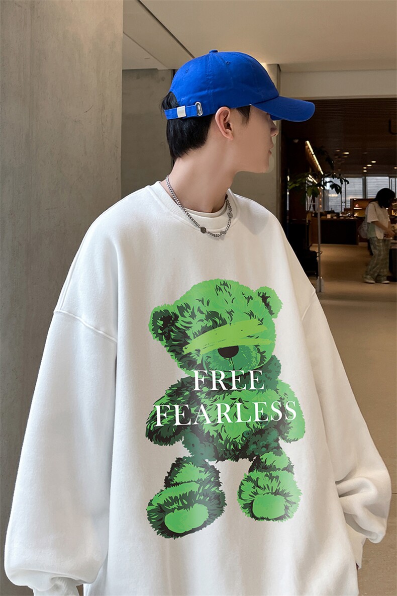 港风男装上衣男秋季潮流小熊印花百搭圆领卫衣A071-W566-P45,男装卫衣,电商A071