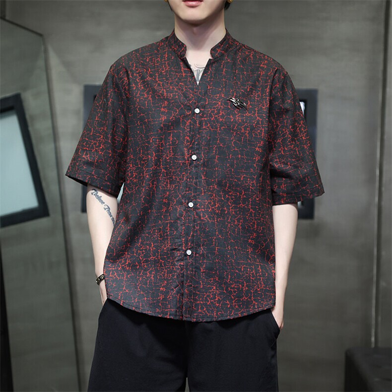 新款夏新中式风潮T恤短袖防香云纱龟裂纹汉服唐装T2418-P58,男装T恤,电商A227