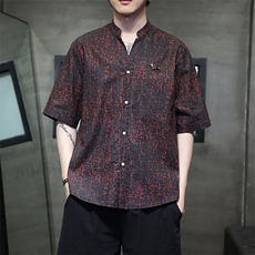 新款夏新中式风潮T恤短袖防香云纱龟裂纹汉服唐装T2418-P58，男装T恤，电商A227