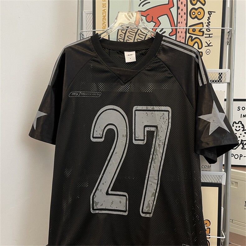 美式复古字母涂鸦印花网面短袖T恤男女夏季宽松半袖球衣T0196-P38,男装T恤,星座308B-2