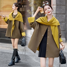 现货。现货。现货2025年秋季短外套休闲披肩围巾新款短风衣，女装短外套，艾仟回(原伊仟回)