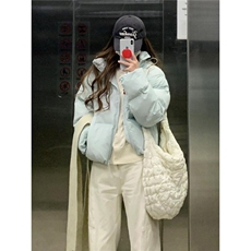 慵懒通勤风天蓝色连帽加厚保暖面包服冬季百搭字母刺绣7657/P95，男装棉衣，星座506A