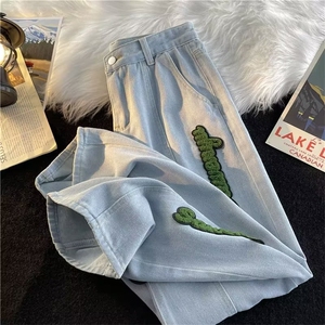 植绒牛仔裤男美式高街vibe风裤子直筒宽松潮牌阔腿长裤5098-p48图片