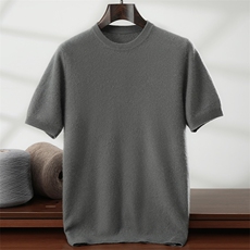 新款纯色针织短袖时尚简约，男装针织衫/毛衣，隆格羊绒