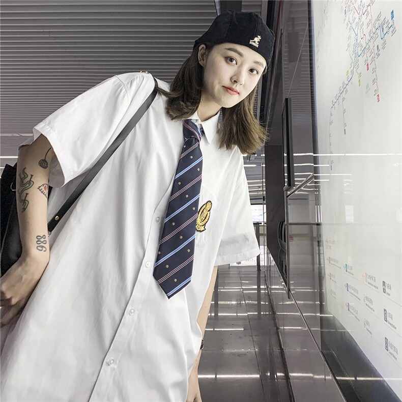 DK制服男JK短袖衬衫男宽松情侣装衬衣女中性CS01送领带元,男装T恤,电商A426-1(原A430-1)