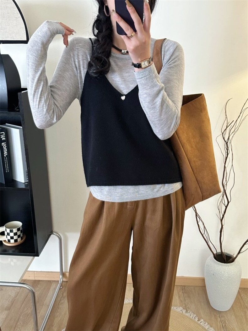 灰色针织小吊带背心女2025早秋叠穿内搭显瘦宽松上衣外搭,针织衫/毛衣,臻纶羊绒