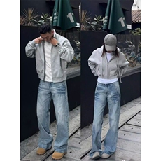 蓝色慵懒松弛感牛仔裤美式微喇直筒裤cleanfit裤子KZ0015特P50，男装牛仔裤，星座908-1