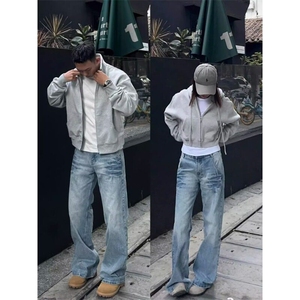 蓝色慵懒松弛感牛仔裤美式微喇直筒裤cleanfit裤子 KZ0015 特P50图片