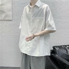 无领带夏季薄款短袖衬衫男港风宽松班服DK学院风衬衣C2002/P25，男装T恤，电商D202-1