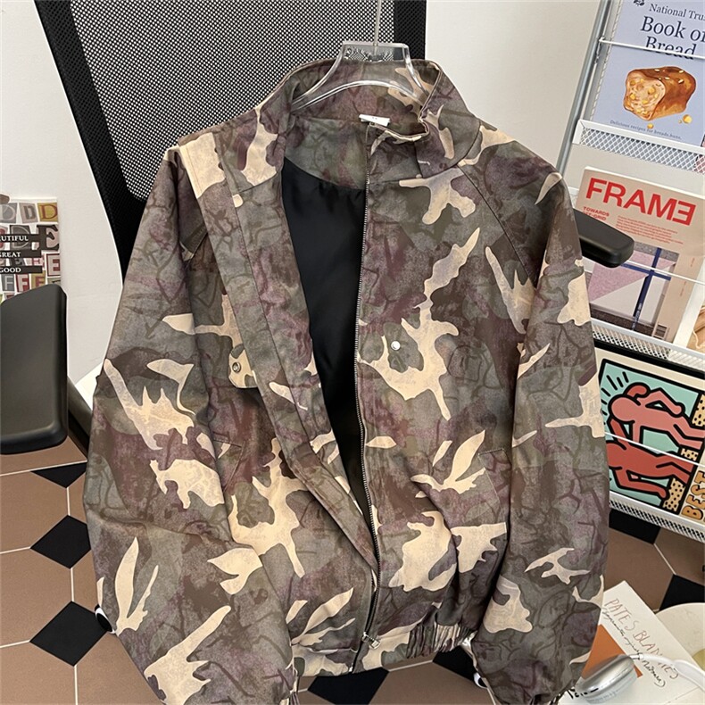 美式复古做旧立领迷彩冲锋衣夹克外套男春秋工装上衣潮JK021-P68图片