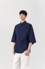 8XL-M风大码夏短袖衬衫男外套棉麻七分袖上衣CS505P60控78，男装衬衫，电商D206-1