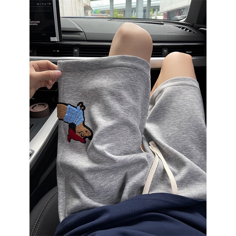 腊肠小狗刺绣休闲短裤男夏季潮牌毛巾绣宽松直筒跑步运动五分裤子,男装牛仔裤,电商A022