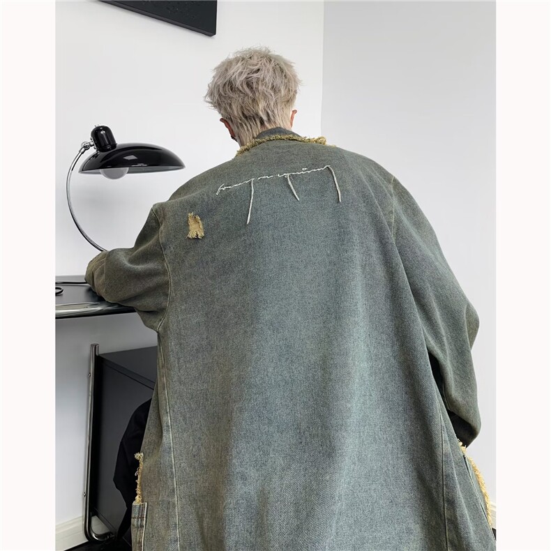 美式潮牌复古牛仔外套男春秋西装外套oversize设计感小众J922-P65,男装夹克,星座1008