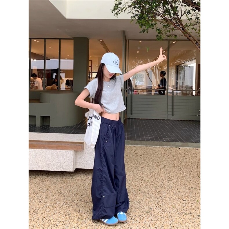 抽绳束脚工装休闲裤男女夏款薄款设计感速干褶皱宽松裤美式长裤子,男装工装外套,星座506A