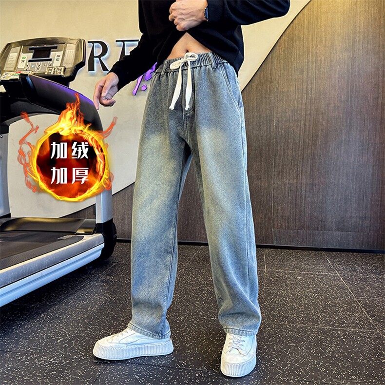 加绒牛仔裤 秋冬新款男士直筒弯刀裤牛仔长裤直筒裤901N39加绒P68图片