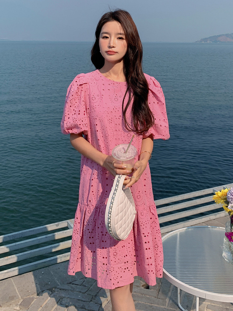 今年流行小个子白色连衣裙夏季女2025新款法式茶歇镂空中长款裙子,女装连衣裙,浙宝192（原082）