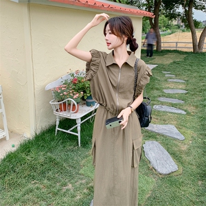 工装风休闲套装裙女2025年夏季新款韩系显瘦拉链上衣半身裙两件套图片