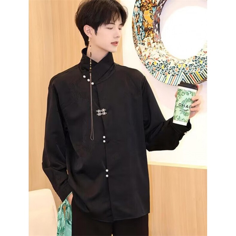 暗黑新中式立领西装男金属扣长袖衬衫炸街网红同款C3300，男装西服套装，星座1116A（原606A-3）