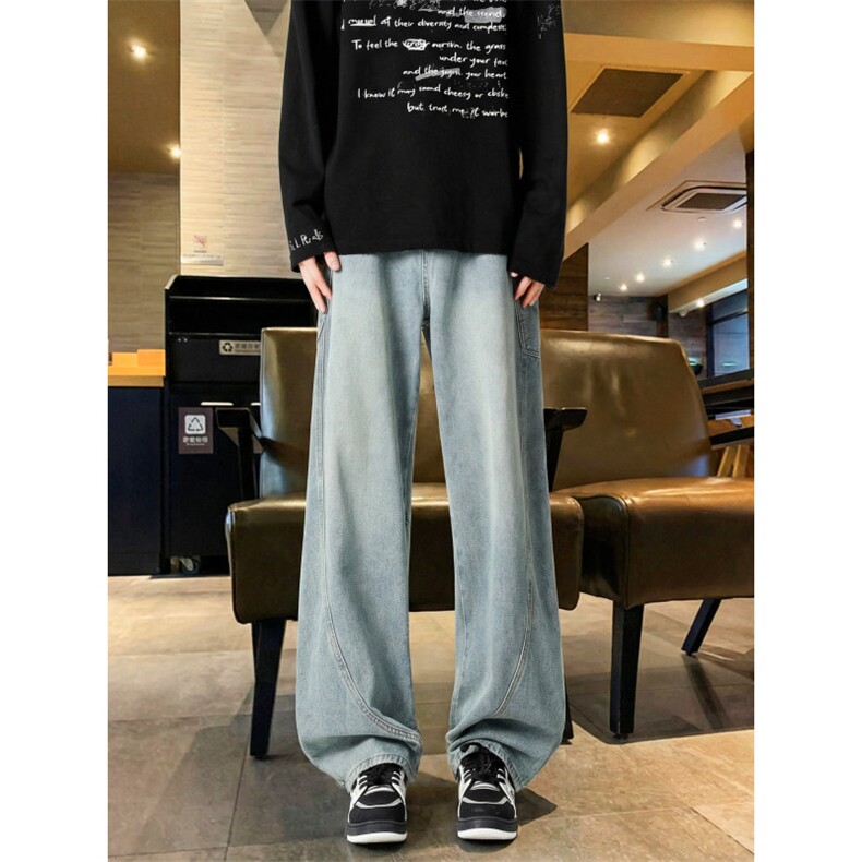 TP36微弯刀牛仔裤男款夏季美式潮牌修身弯刀直筒宽松阔腿裤子，男装牛仔裤，星座302A-2