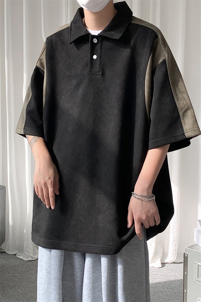 A177-T515夏季新款麂皮绒拼接男生短袖POLO衫94%聚酯纤维6%氨纶,男装Polo衫,电商A177