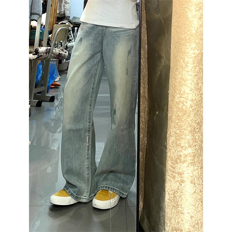 【网图】浅蓝色抓痕阔腿牛仔裤男女美式复古水洗裤子CCNZ11-特P48,男装牛仔裤,星座1007（原301D）
