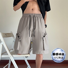 特批P25无差价夏季凉感冰丝拼接大口袋潮流宽松五分短裤男DK5810，男装休闲裤，电商A001