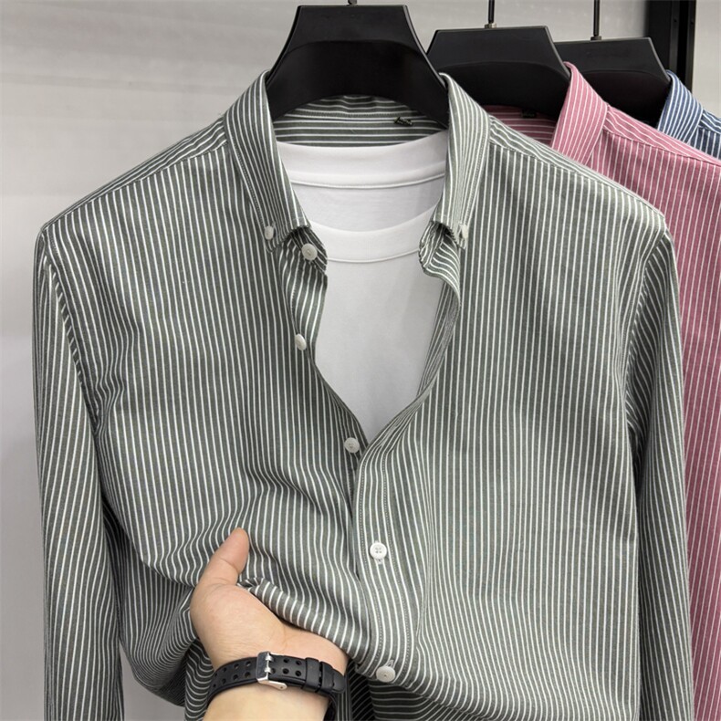 FN25129条纹长袖衬衣全棉大量备货男士彩条商务衬衫,男装衬衫,钱塘207-1