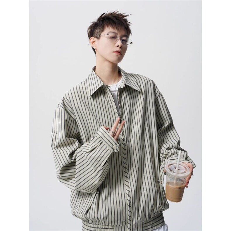 W9451-P65网图现货春季新款条纹翻领夹克外套,男装夹克,星座1608-2