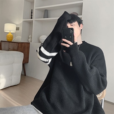 三条杠圆领毛衣男款秋冬季高级感潮牌慵懒风外套潮流百搭针织线衣，男装针织衫/毛衣，电商A169