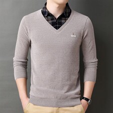 BAMJ-136钱塘2020-2中青年男士春秋季新款薄款假2件毛衣货稳P60，男装针织衫/毛衣，钱塘207-2