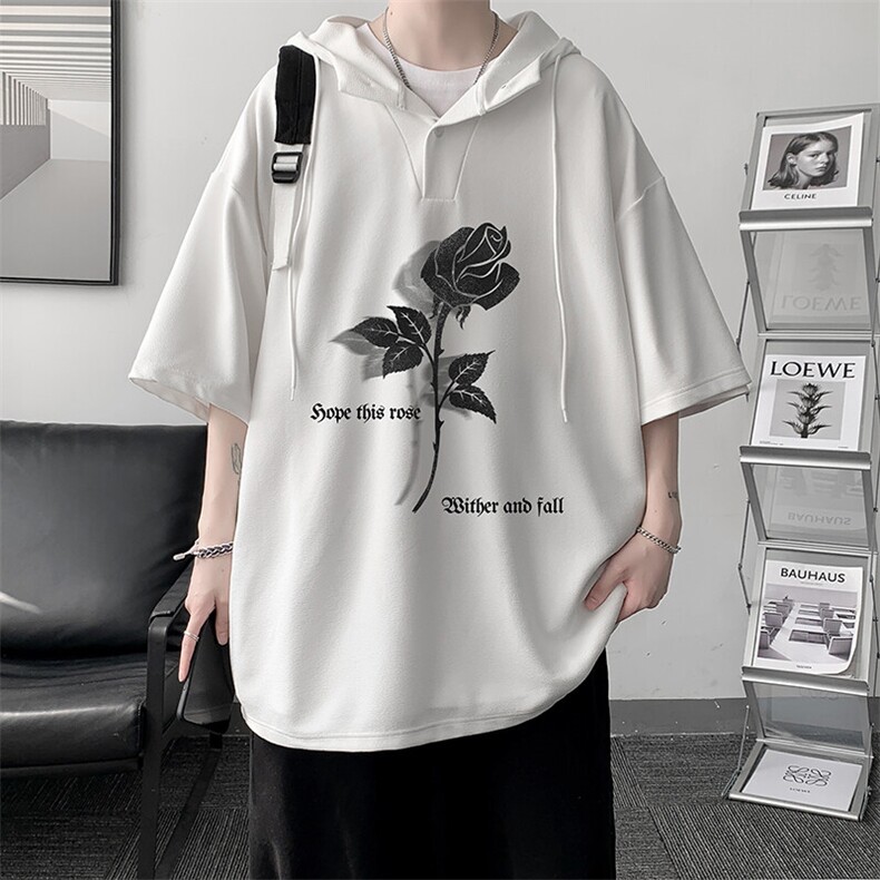 LD54279-P45NASA连帽短袖t恤男大码胖子带帽五分袖中袖,男装T恤,电商A040