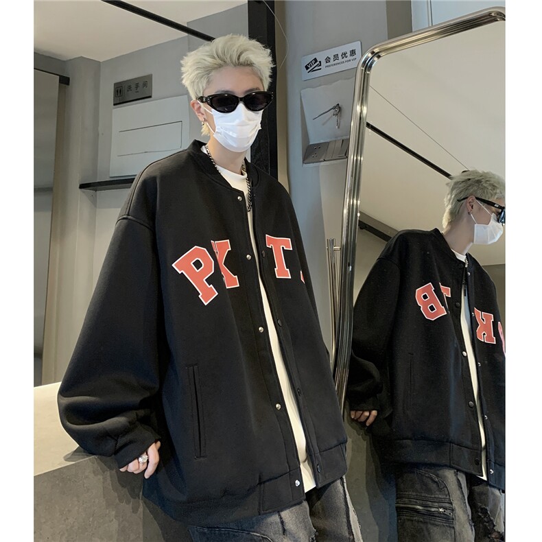 主推 美式简约学院风棒球服情侣宽松夹克外套男女上衣 G1095 P78图片