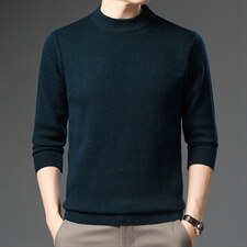 男士针织衫春秋季2023新款圆领加厚毛衣套头中年长袖纯色打底衫，男装针织衫/毛衣，电商B212（原钱塘6029）