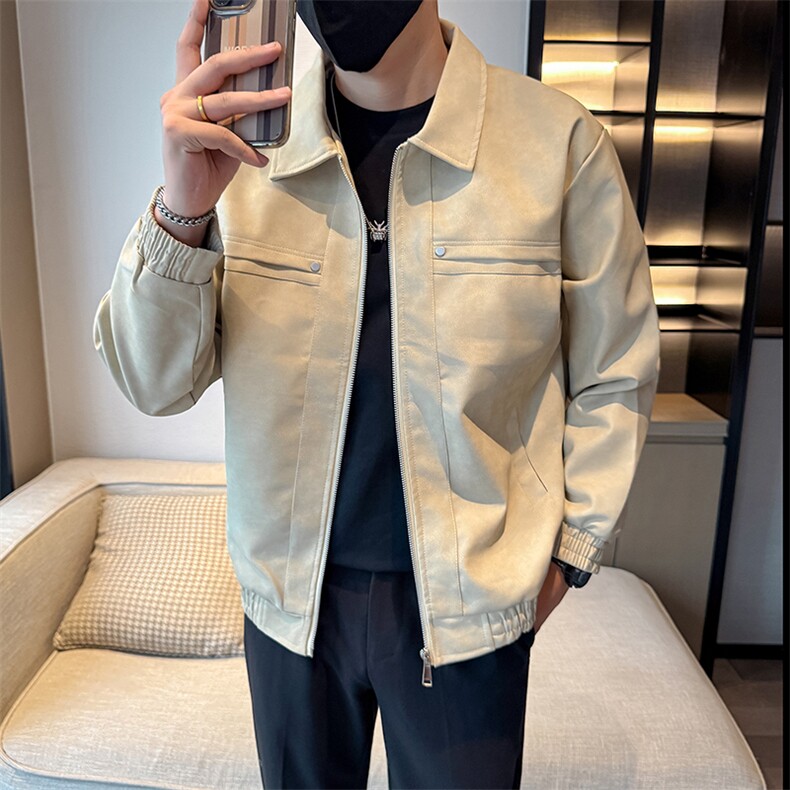 潮流皮衣外套男春秋季复古百搭拉链宽松机车服pu皮夹克潮JK2591图片