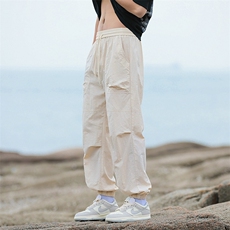 2024春夏季机能冲锋工装裤男美式户外宽松束脚长裤-2401-P38杏色，男装休闲裤，星座307-3(原516-1)