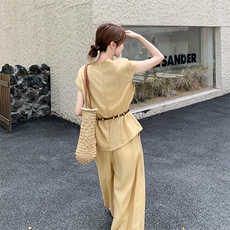 休闲气质棉麻阔腿裤套装女夏2025新款两件套韩系夏日ootd穿搭，女装套装/套裙，2C159