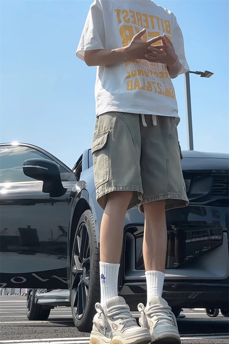 高街直筒复古风格牛仔短裤水洗做旧抽绳松紧设计短裤K781P45控68,男装牛仔裤,电商A102B