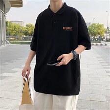 美式复古夏装POLO衫男夏潮流翻领ins宽松T恤T369P30图片