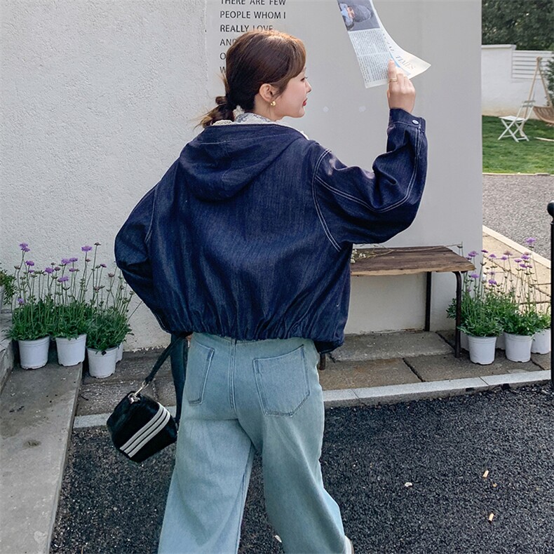 蕾丝连帽休闲牛仔外套2025春季新款流行爆款小个子显瘦高级感夹克,女装短外套,2C098