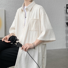 现货D232-D160-P45控68大码压皱开叉短袖衬衫高品质，男装衬衫，电商D232