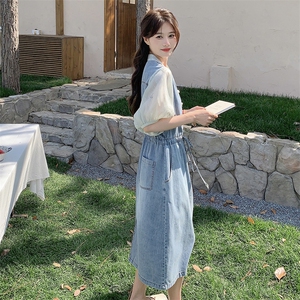 夏季牛仔连衣裙中长款女