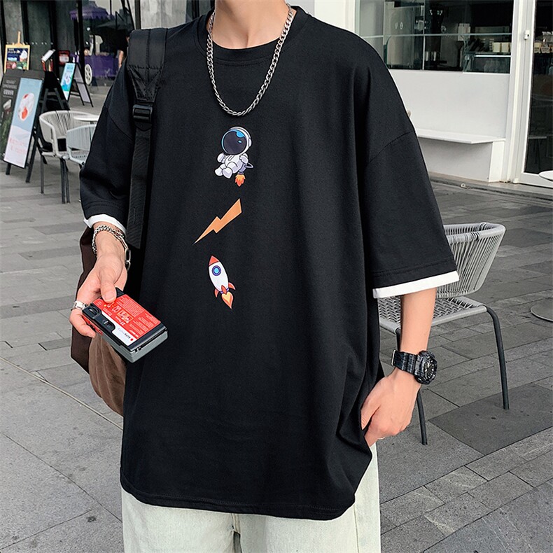 JT55165-P25假两件短袖t恤男大码胖子半袖体恤半截袖港风,男装T恤,电商A040