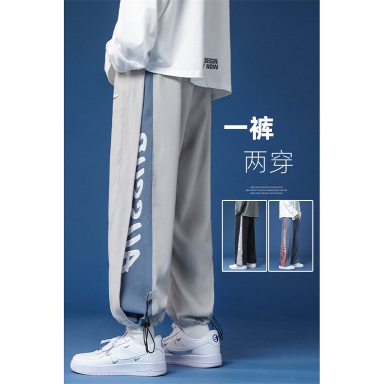胖胖哥拼接直筒休闲裤男秋季新款美式潮牌大码宽松抽绳休闲裤子,男装休闲裤,电商A068