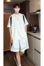 美式拼接纯色短袖T恤套装T3688上衣27-DK8650裤子26【特价】，男装T恤，电商A007
