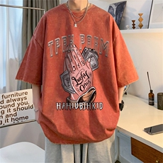 B239-1206-P38手握美金创意字母印花复古水洗做旧短袖T恤美式，男装T恤，星座514-2(原B239)