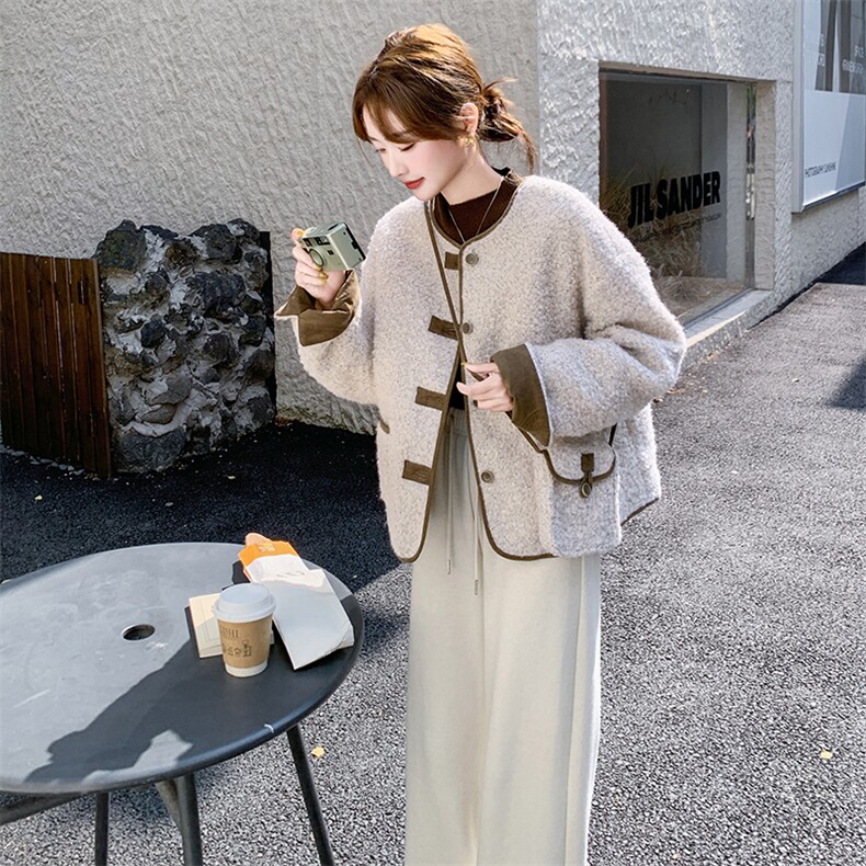 休闲羊羔毛外套女2025冬羽绒内胆轻薄短款小香风小个子chic高级感图片